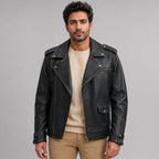 Men's Asymmetrical Leather Biker Jacket - Bold Modern Design