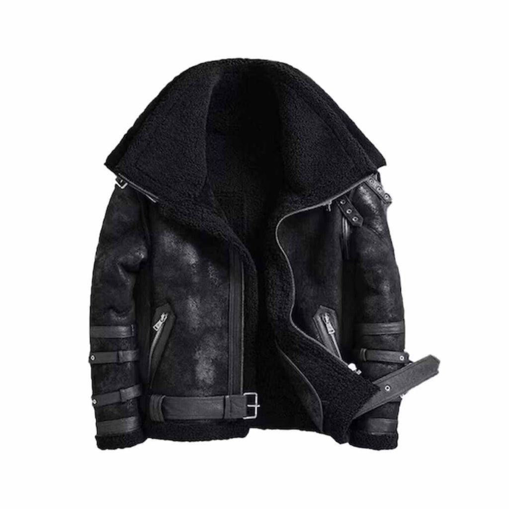 Men's B3 Bomber Hooded Faux Leather Jacket