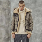 Men’s Aviator B3 Flight Bomber Removable Hood Premium Shearling Jacket 2024