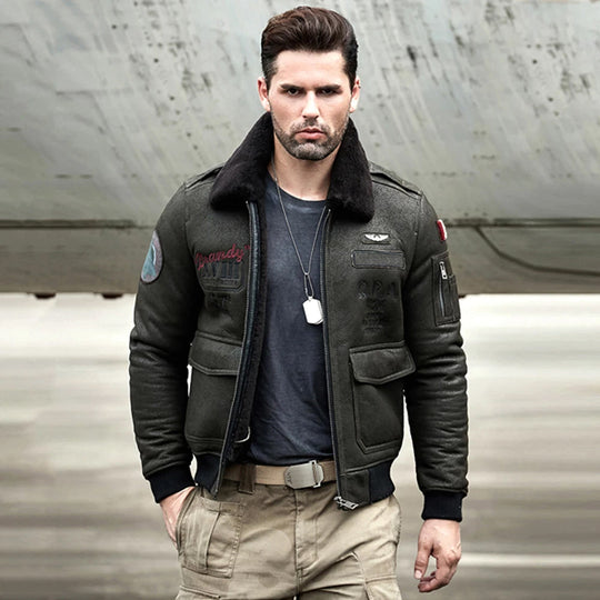 Fashion Men's B3 RAF Aviator Sheepskin Shearling Leather Bomber Jacket