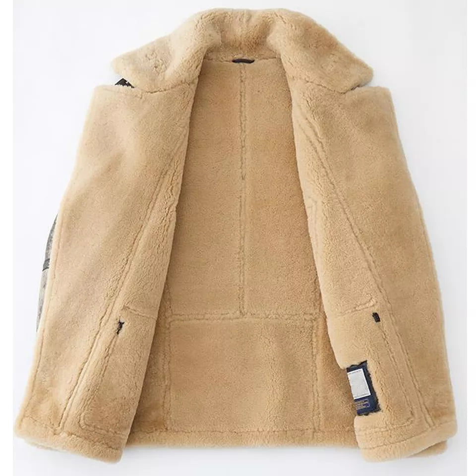 Men’s Aviator B3 Flight Fur Biker Bomber Premium Shearling Coat Jacket 2022
