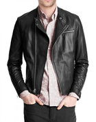 Men’s Black Leather Bomber Jacket – Classic & Casual Style