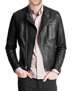 Men’s Black Leather Bomber Jacket – Classic & Casual Style
