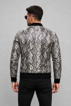 Men's Black Python Embossed Leather Bomber Jacket