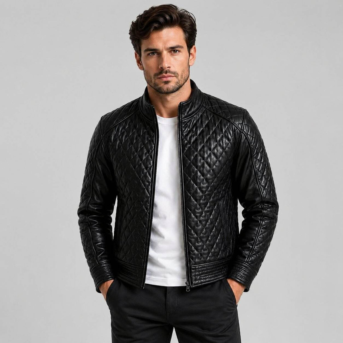 Men's Black Quilted Leather Motorcycle Jacket | Biker Style