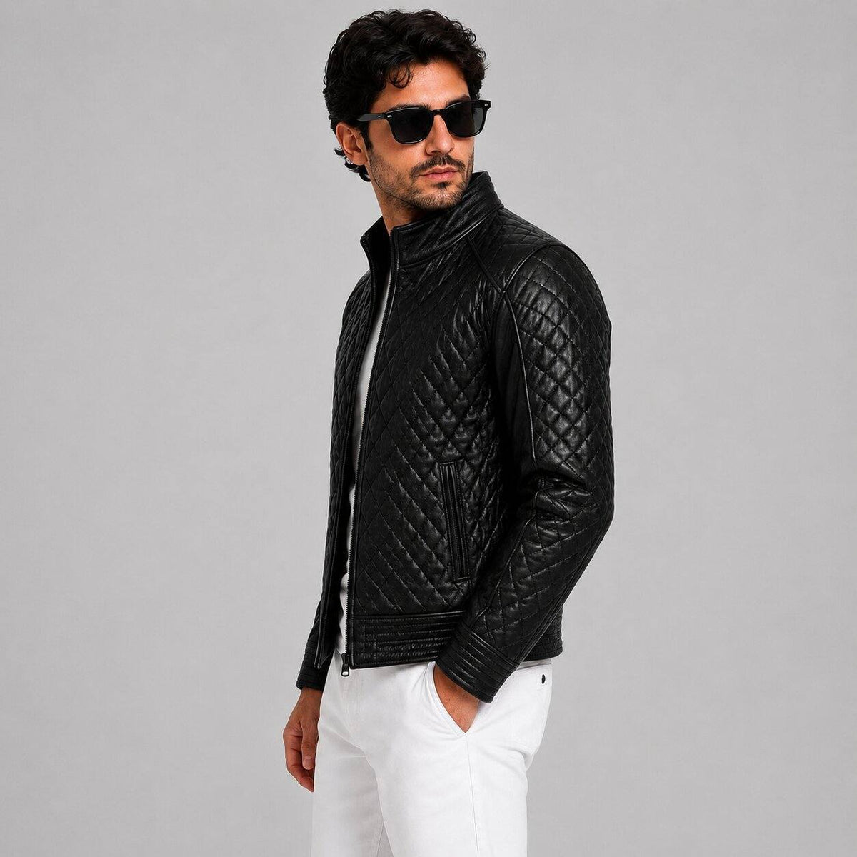 Men's Black Quilted Leather Motorcycle Jacket | Biker Style
