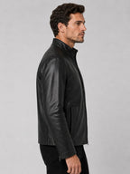 Men's Black Sheepskin Biker Jacket - Classic Leather Design
