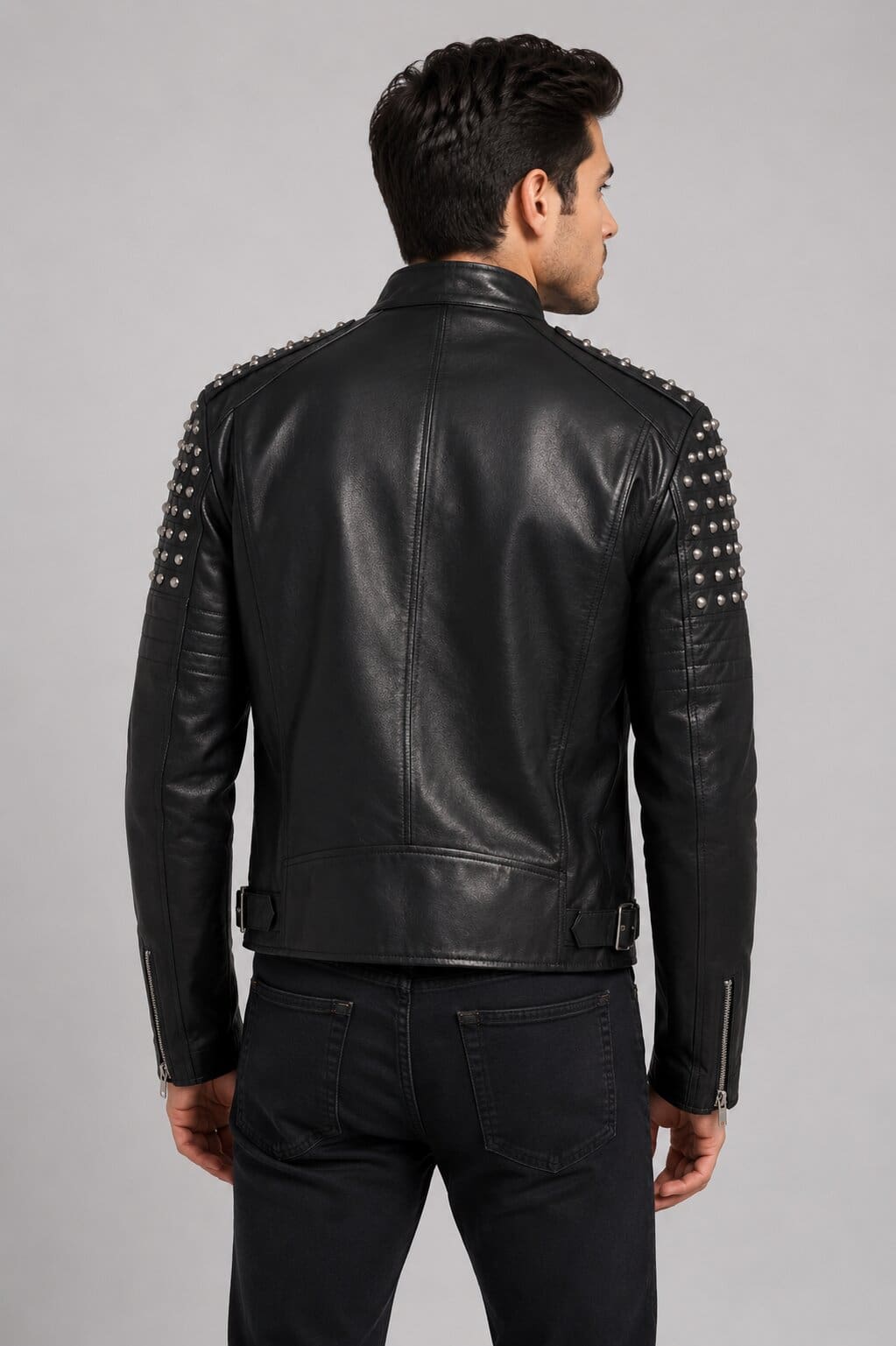 Men's Black Studded Leather Biker Jacket – Bold Punk Rock Statement