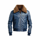 Men's Blue Flight Bomber Biker Leather Jacket
