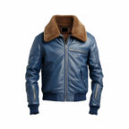 Men's Blue Flight Bomber Biker Leather Jacket