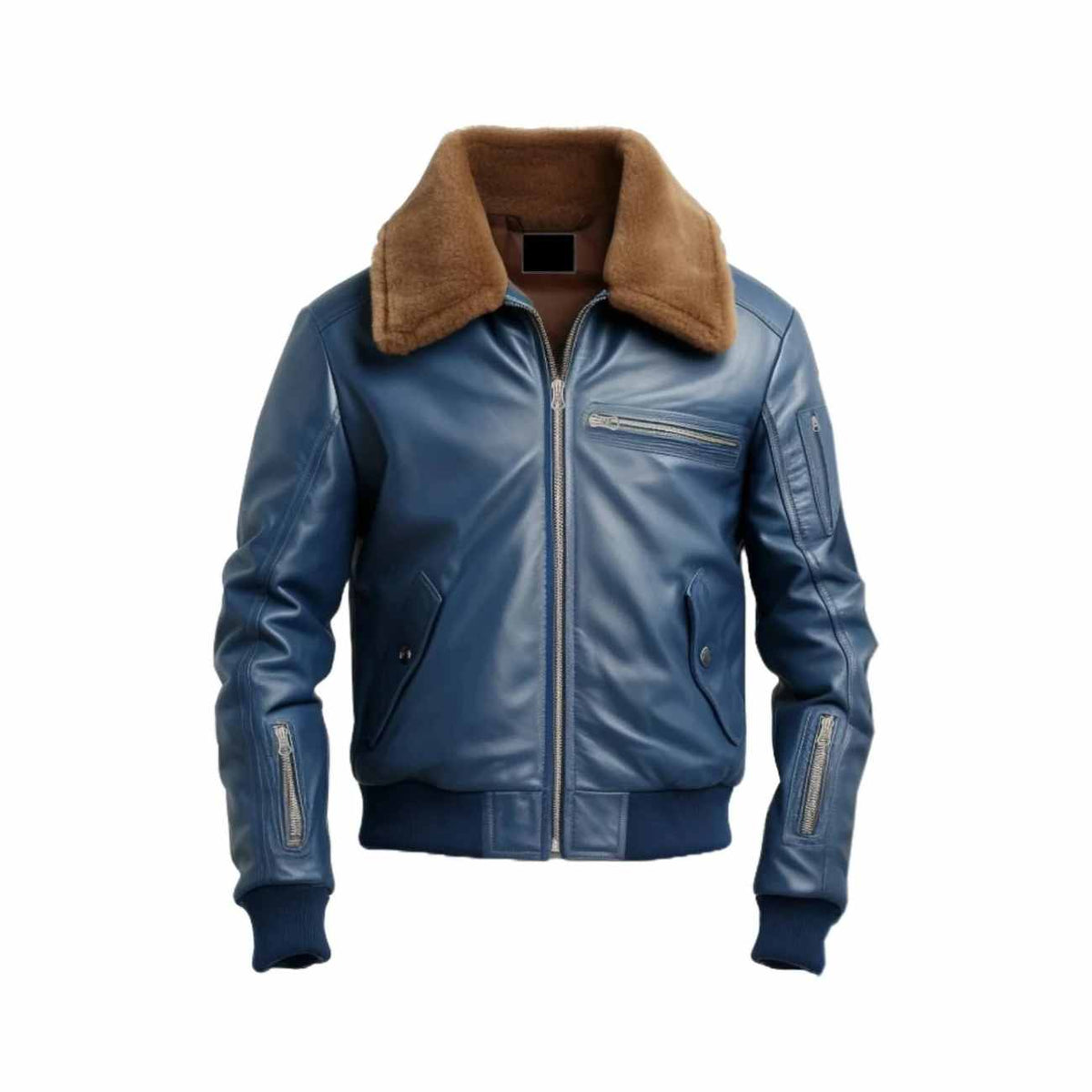 Men's Blue Flight Bomber Biker Leather Jacket