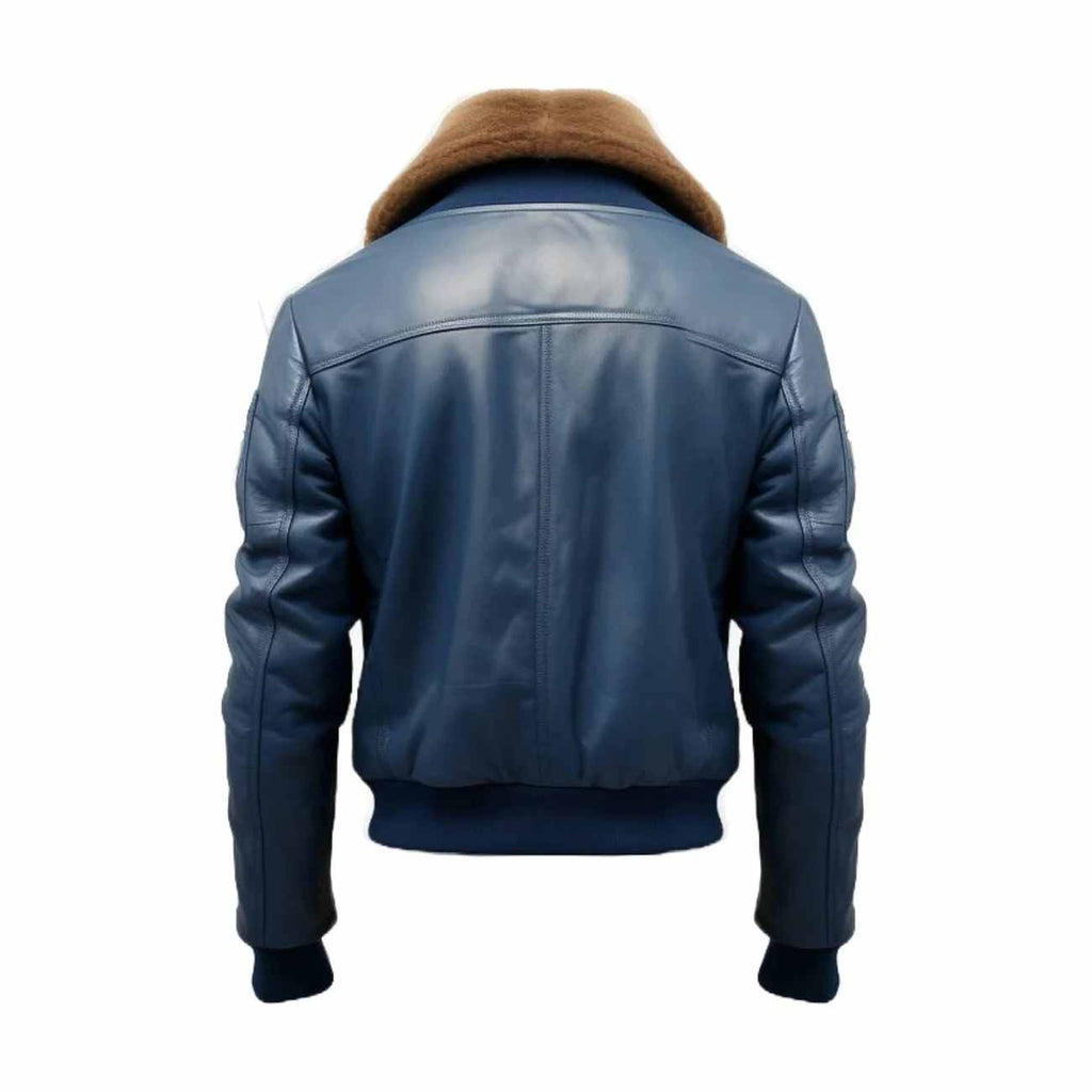 Men's Blue Flight Bomber Biker Leather Jacket