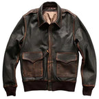 Men’s Brown A2 Aviator Bomber Jacket – Genuine Military-Style Leather