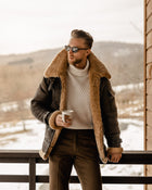Men's Brown B3 Flying Aviator Shearling Leather Long Jacket Coat