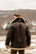 Men's Brown B3 Flying Aviator Shearling Leather Long Jacket Coat