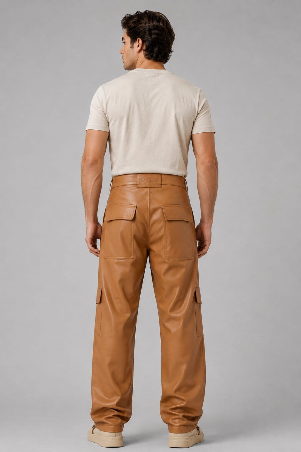 Men's Leather Cargo Pant In Brown