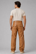 Men's Leather Cargo Pant In Brown