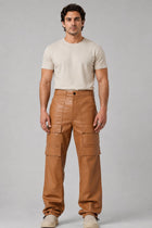 Men's Leather Cargo Pant In Brown