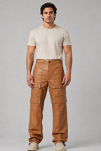 Men's Leather Cargo Pant In Brown
