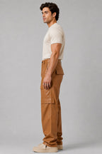 Men's Leather Cargo Pant In Brown
