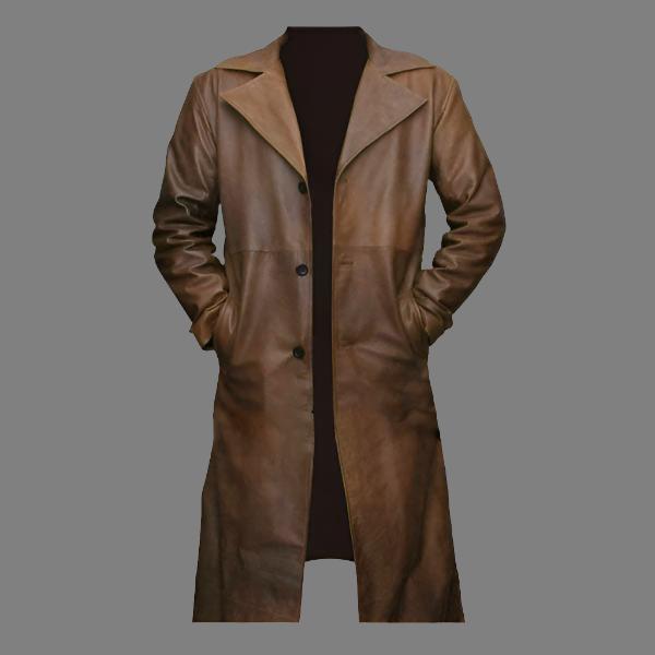 Men's Brown Leather Trench Coat Real Lambskin Leather