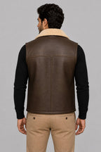 Men's Brown Shearling Leather Vest - Genuine Sheepskin Fur