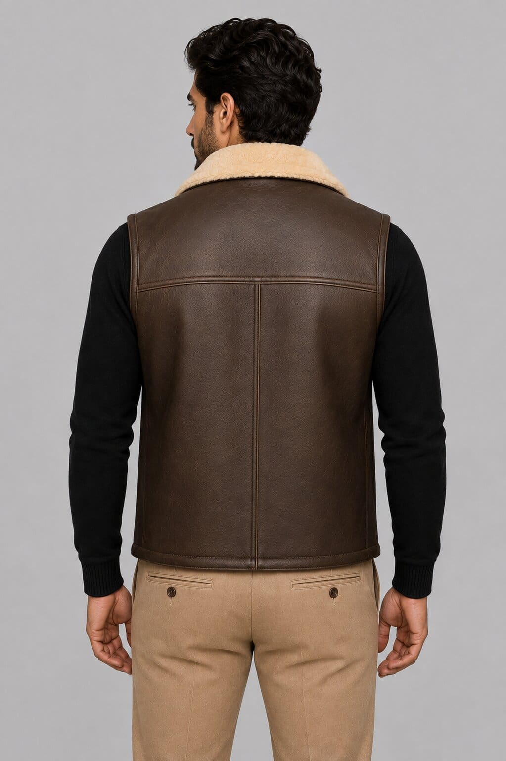 Men's Brown Shearling Leather Vest - Genuine Sheepskin Fur