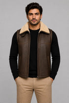 Men's Brown Shearling Leather Vest - Genuine Sheepskin Fur