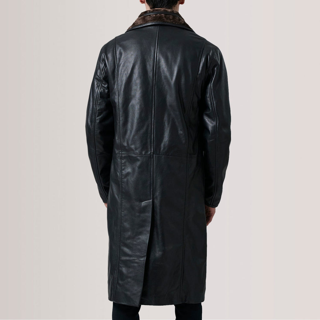 Cai Black Leather Shearling Coat