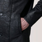 Cai Distressed Black Leather Shearling Coat