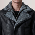 Cai Distressed Black Leather Shearling Coat