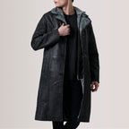 Cai Distressed Black Leather Shearling Coat