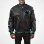 Men’s Carolina Panthers Black Leather Jacket – Classic NFL Fan Gear
