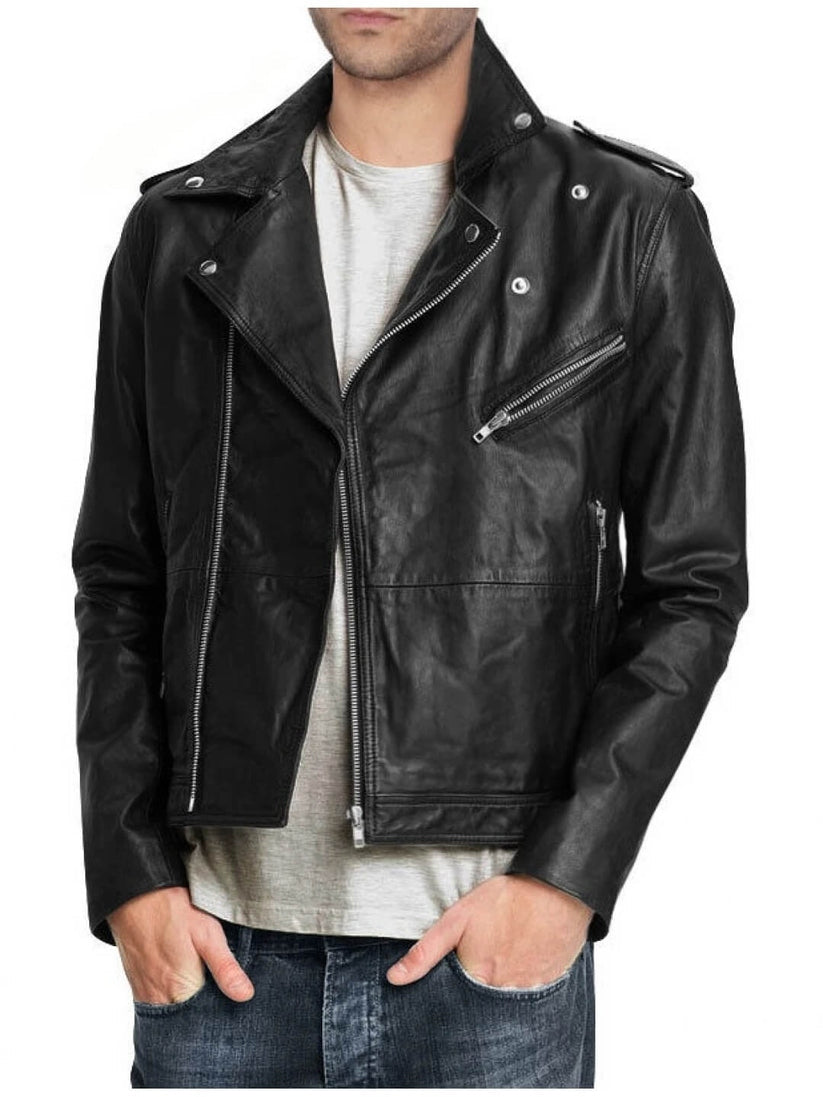 Men's Classic Black Leather Moto Biker Jacket – Genuine Cowhide