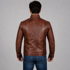 Men’s Cognac Brown Distressed Motorcycle Leather Jacket - Premium Style