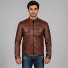 Men’s Cognac Brown Distressed Motorcycle Leather Jacket - Premium Style