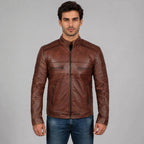 Men’s Cognac Brown Distressed Motorcycle Leather Jacket - Premium Style