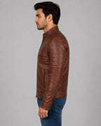 Men’s Cognac Brown Distressed Motorcycle Leather Jacket - Premium Style