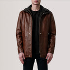 Connor Waxed Brown Leather Coat