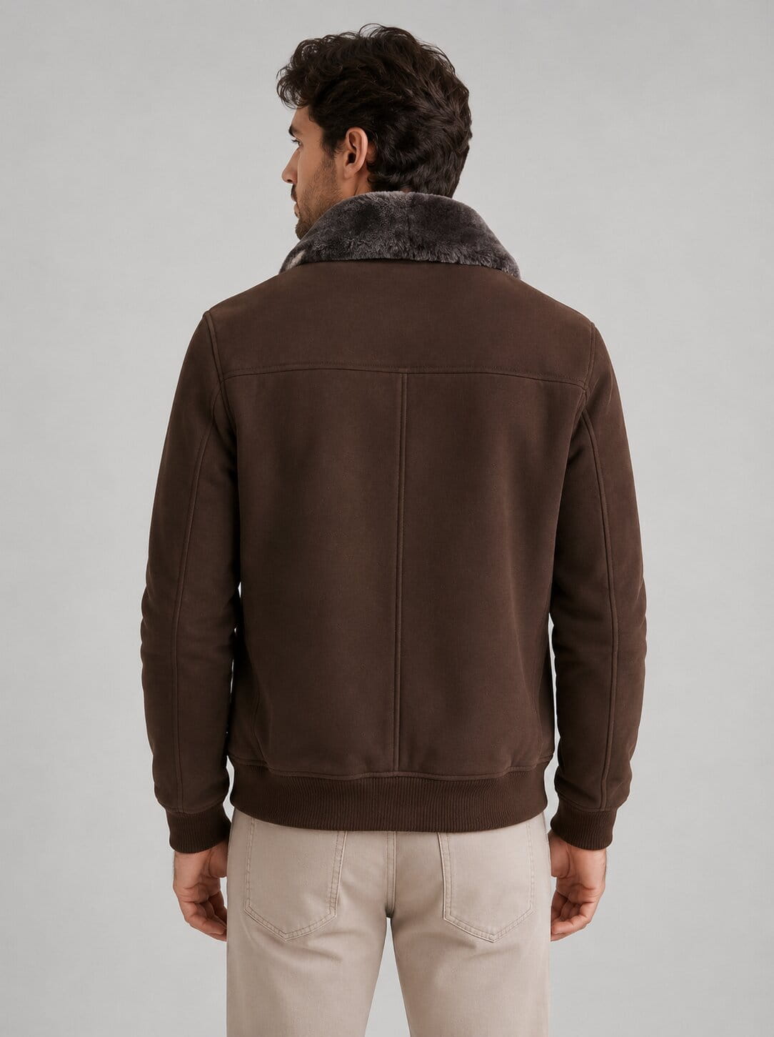 Men's Dark Brown Sheepskin Aviator Bomber Jacket - Classic Style