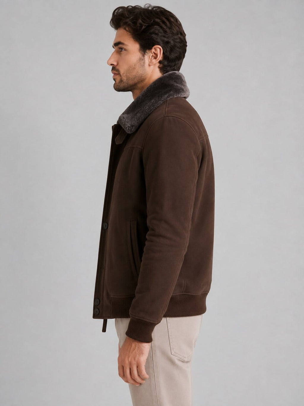 Men's Dark Brown Sheepskin Aviator Bomber Jacket - Classic Style
