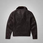 Men's Dark Brown Sheepskin Flying Plain Trucker Jacket