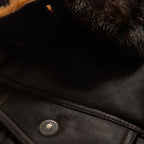 Men's Dark Brown Sheepskin Flying Plain Trucker Jacket