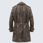 Men's Distressed Brown Genuine Leather Trench Coat with Gothic Pirate Captain Style