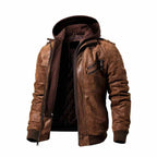 Men's Distressed Brown Leather Hood Jacket