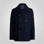 Men's Double Breasted Premium Wool Blue Pea Coat