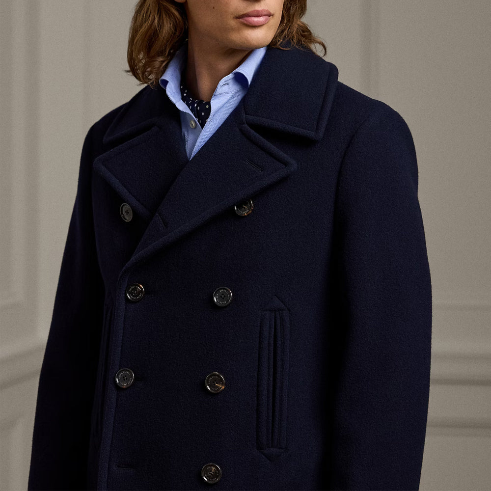 Men's Double Breasted Premium Wool Blue Pea Coat