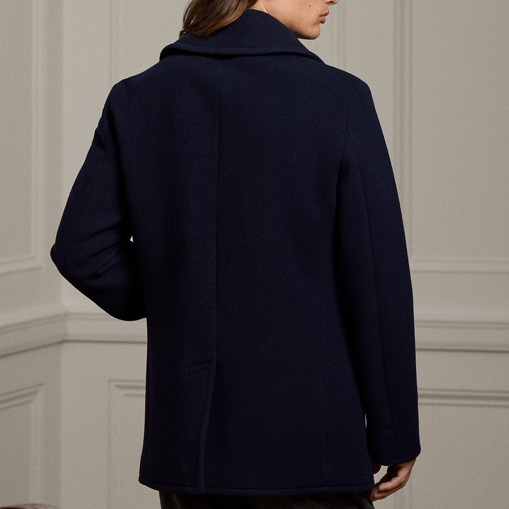 Men's Double Breasted Premium Wool Blue Pea Coat