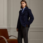 Men's Double Breasted Premium Wool Blue Pea Coat