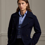 Men's Double Breasted Premium Wool Blue Pea Coat